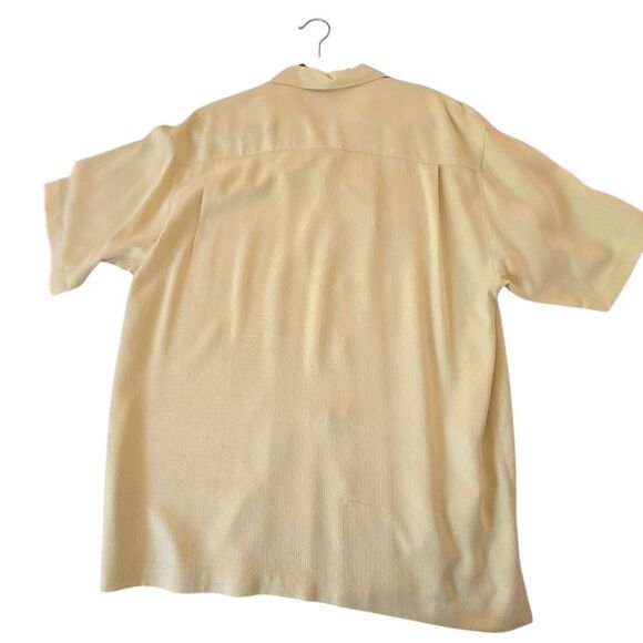 Tommy Bahama Mens Jacquard 100% Silk Button Up Tropical Shirt Pale Yellow Medium - Picture 4 of 12